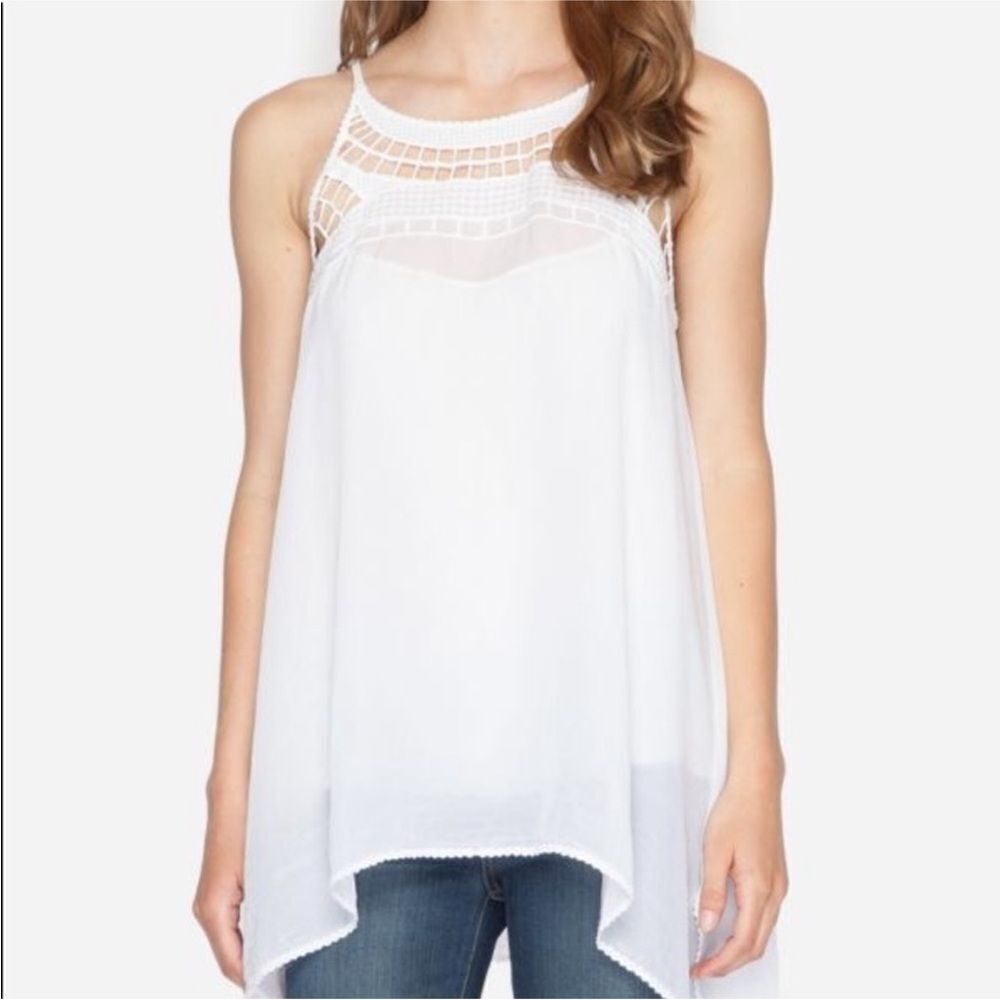 JOHNNY WAS | Gigi White Crochet Neckline Handkerchief Top Women’s Size L